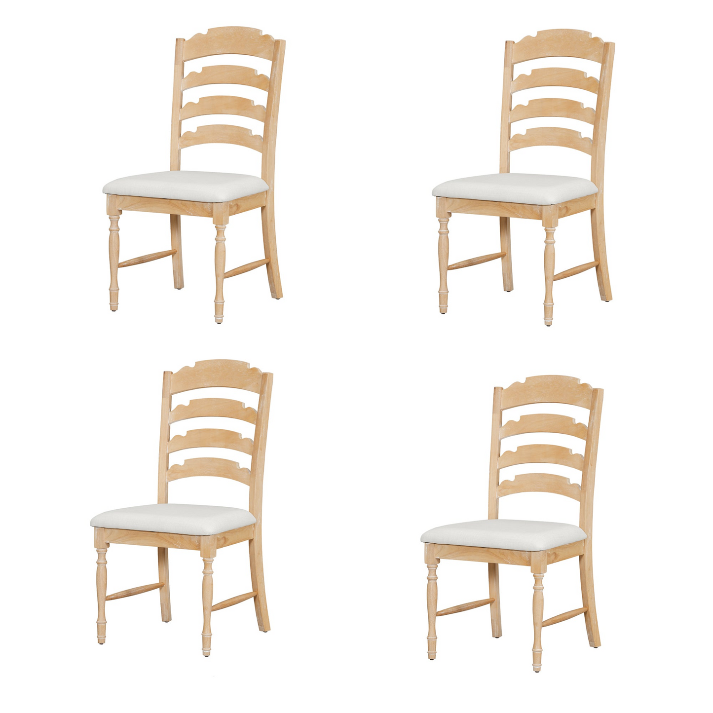 Vintage Traditional 4-Piece Upholstered Dining Chairs, Serrated Dining Backs, Natural