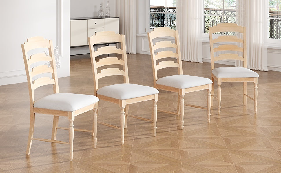 Vintage Traditional 4-Piece Upholstered Dining Chairs, Serrated Dining Backs, Natural