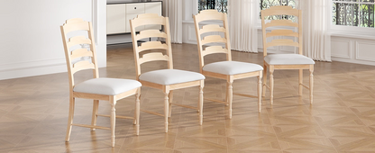 Vintage Traditional 4-Piece Upholstered Dining Chairs, Serrated Dining Backs, Natural