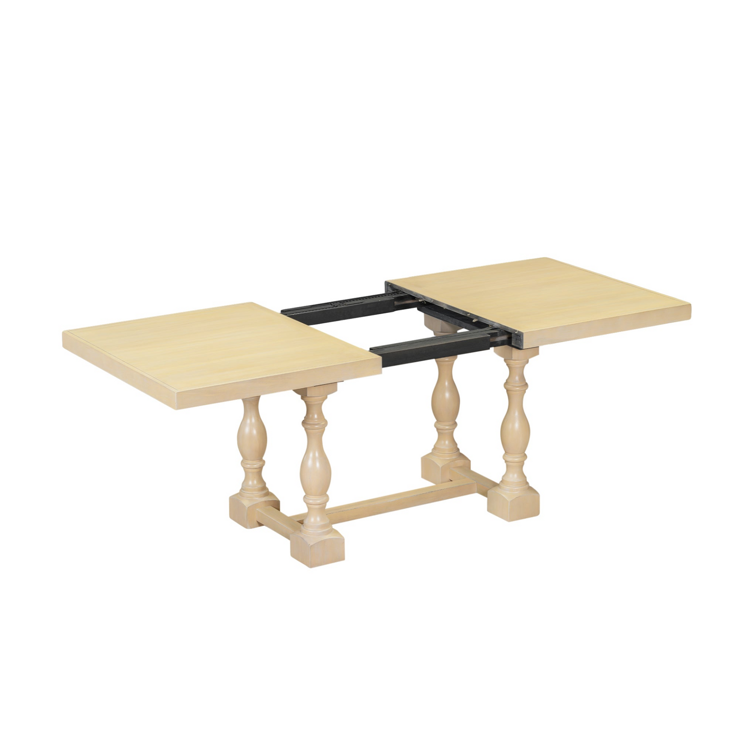 Traditional 6-Piece 78inch Trestle Extendable Dining Table Set with One 18inch Removable Leaf, Padded Dining Chairs and Bench,Natural
