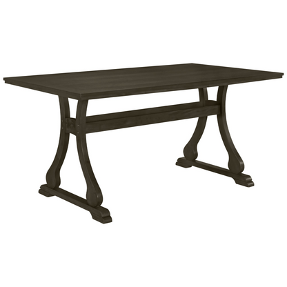 Retro 7-Piece Trestle Dining Table Set with Upholstered Dining Chairs, Smooth Dining Backs for Dining Room, Living Room, Kitchen, Gray