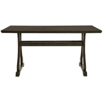 Retro 7-Piece Trestle Dining Table Set with Upholstered Dining Chairs, Smooth Dining Backs for Dining Room, Living Room, Kitchen, Gray