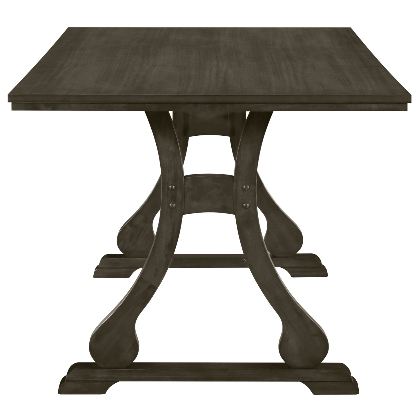 Retro 7-Piece Trestle Dining Table Set with Upholstered Dining Chairs, Smooth Dining Backs for Dining Room, Living Room, Kitchen, Gray