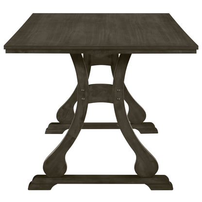 Retro 7-Piece Trestle Dining Table Set with Upholstered Dining Chairs, Smooth Dining Backs for Dining Room, Living Room, Kitchen, Gray