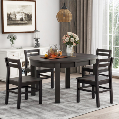 Farmhouse 5-Piece Extendable Round Dining Table Set with Storage Drawers and 4 Dining Chairs,16" Removable Leaf, Espresso