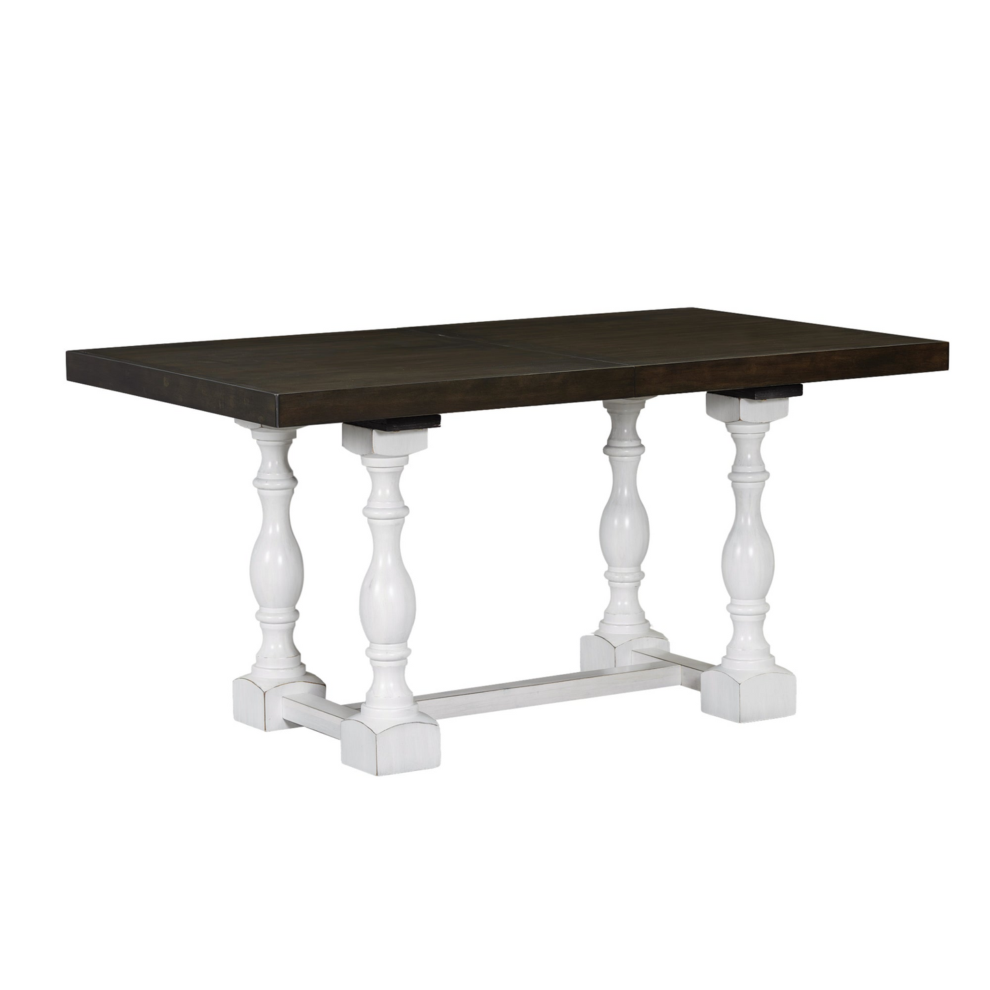 Traditional 6-Piece 78inch Trestle Extendable Dining Table Set with One 18inch Removable Leaf, Padded Dining Chairs and Bench,Distressed White