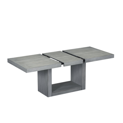 Contemporary 6-Piece 78inch Extendable Pedestal Dining Table Set with 18inch Removable Leaf and Dining Bench, 4 Upholstered Dining Chairs, Gray
