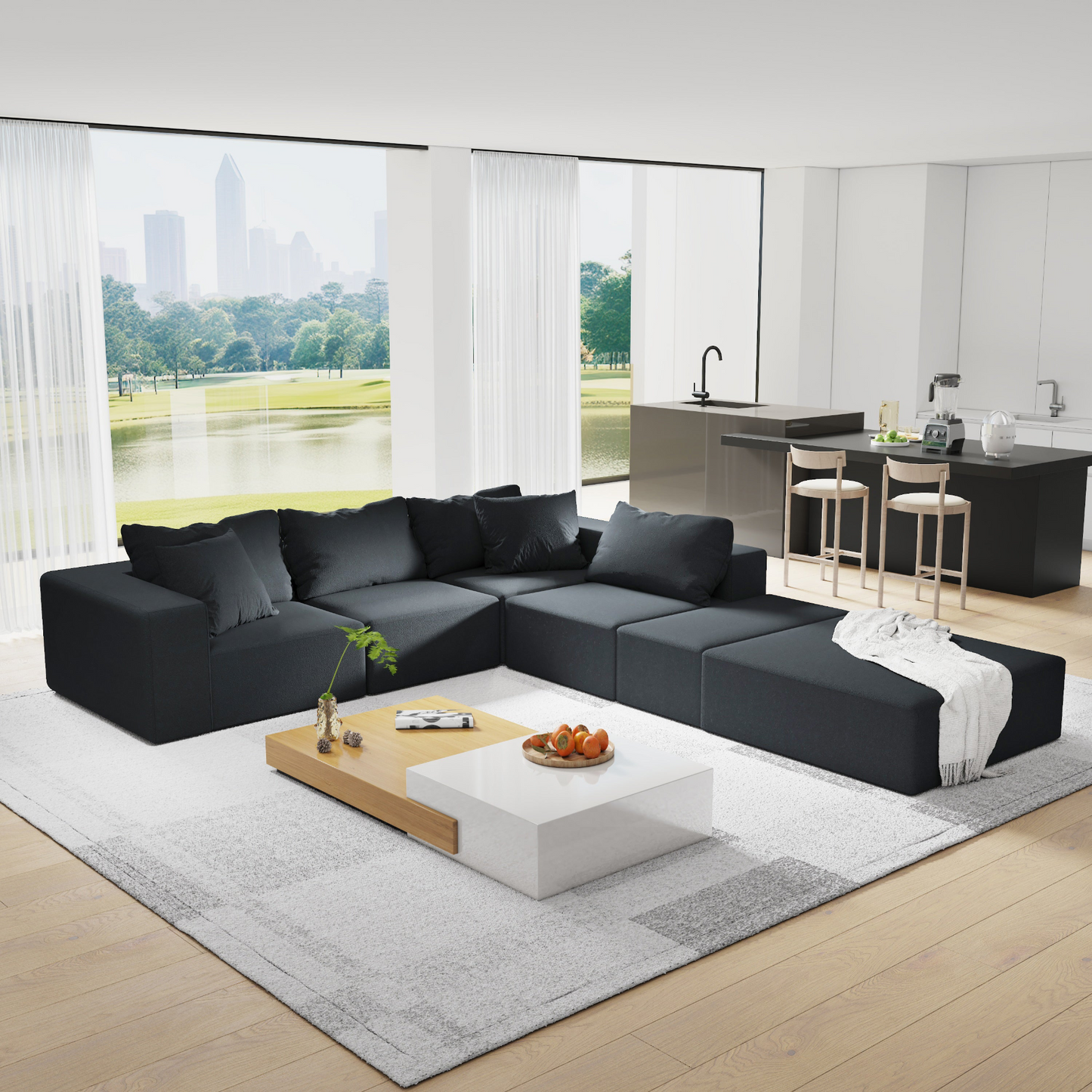 Modern Upholstered Sectional Sofa Couch Set,Modular 132" L Shaped Sectional Living Room Sofa Set With 6 Pillows,Free Combination Sofa Couch for Living Room,Bedroom