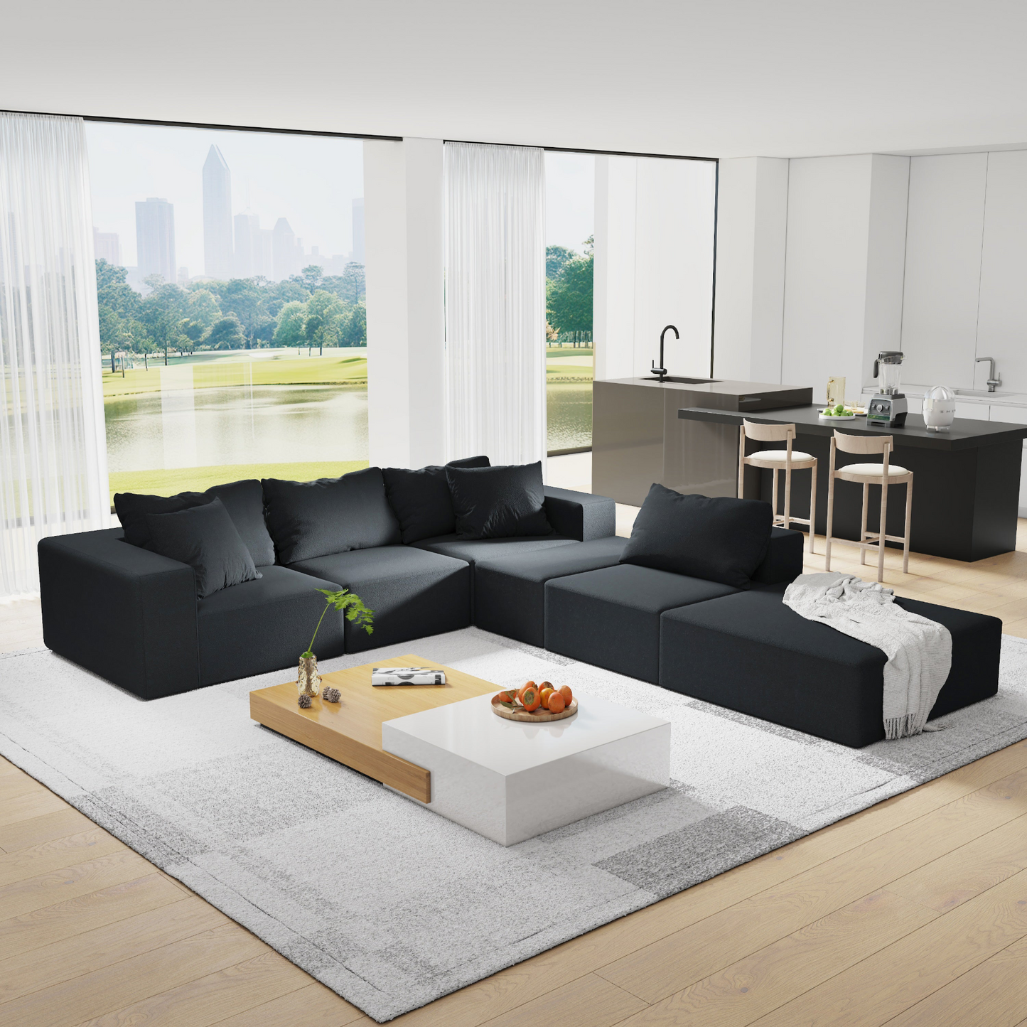Modern Upholstered Sectional Sofa Couch Set,Modular 132" L Shaped Sectional Living Room Sofa Set With 6 Pillows,Free Combination Sofa Couch for Living Room,Bedroom