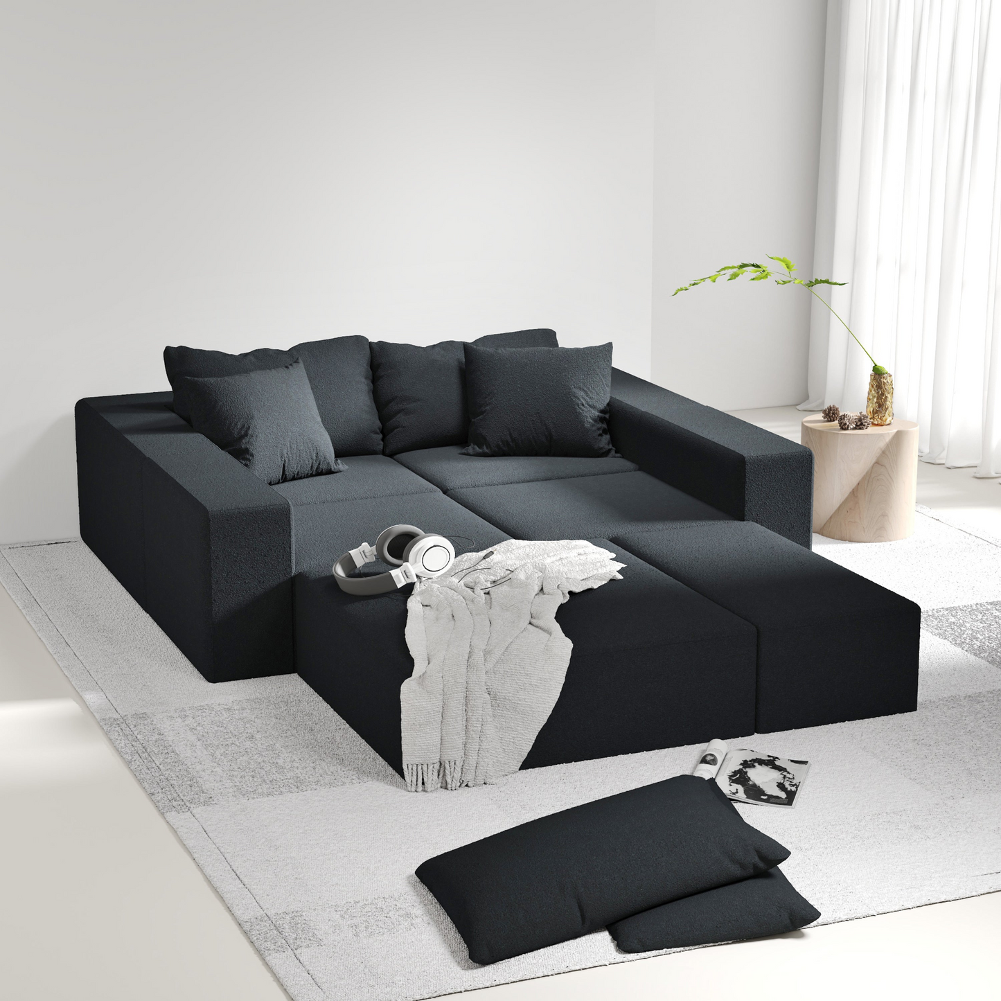 Modern Upholstered Sectional Sofa Couch Set,Modular 132" L Shaped Sectional Living Room Sofa Set With 6 Pillows,Free Combination Sofa Couch for Living Room,Bedroom