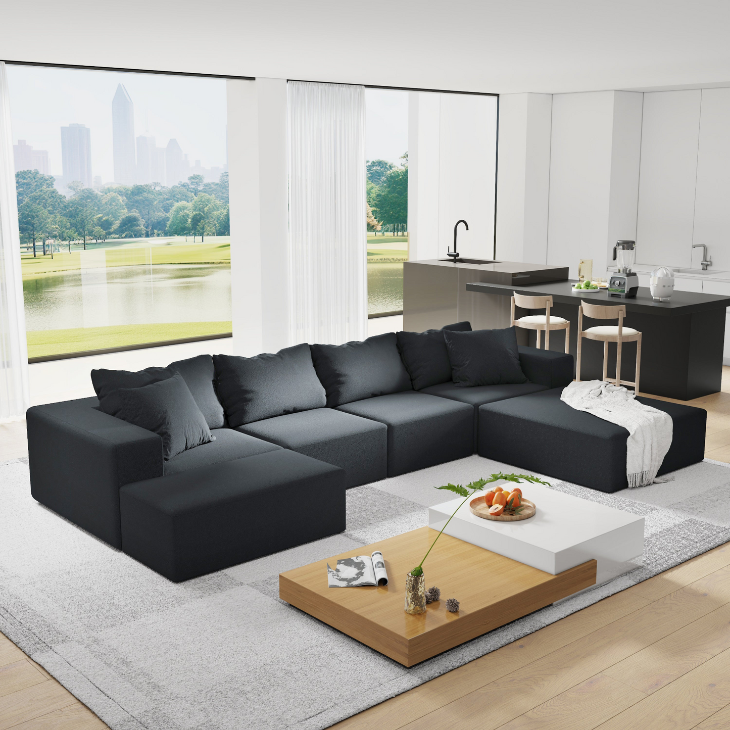 Modern Upholstered Sectional Sofa Couch Set,Modular 132" L Shaped Sectional Living Room Sofa Set With 6 Pillows,Free Combination Sofa Couch for Living Room,Bedroom