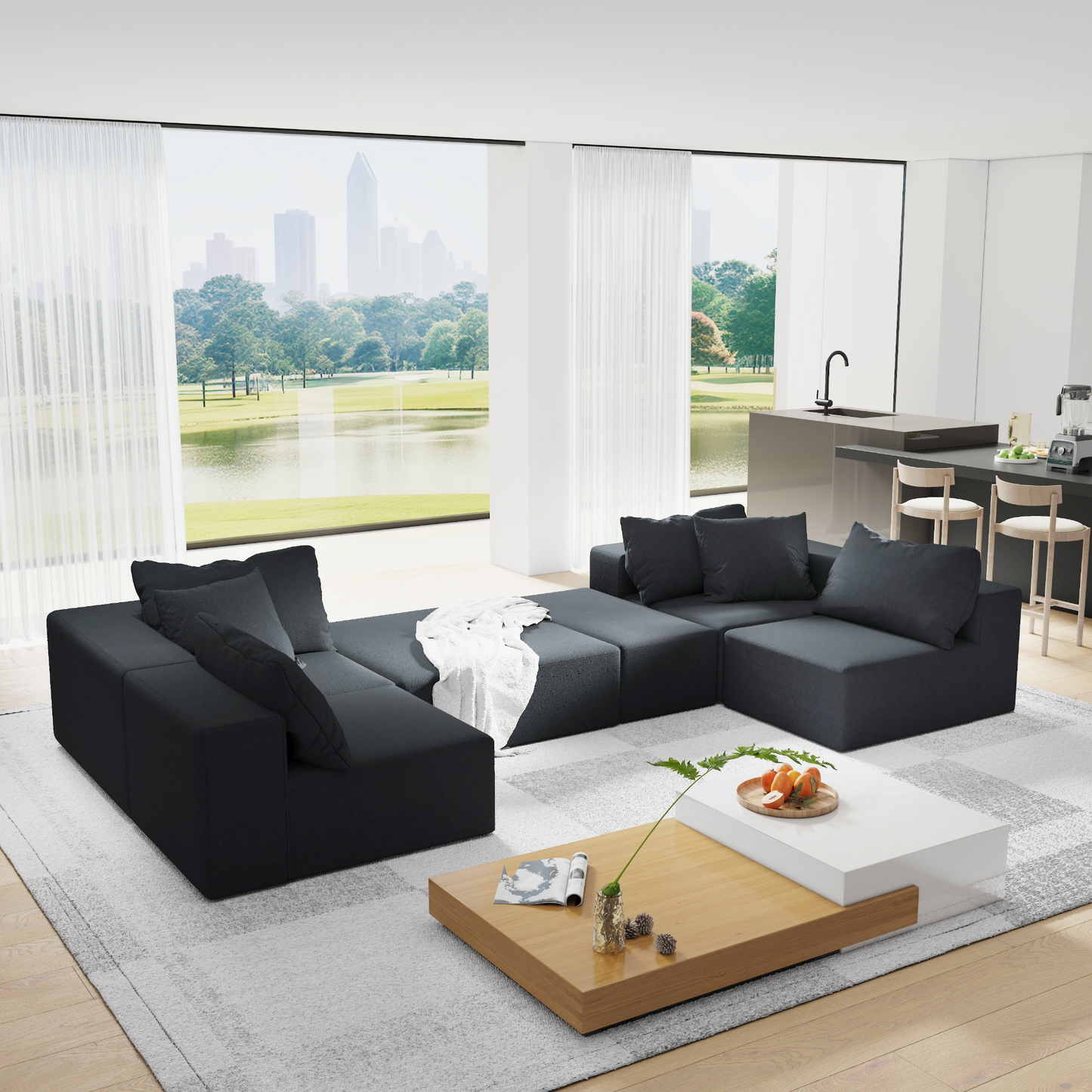 Modern Upholstered Sectional Sofa Couch Set,Modular 132" L Shaped Sectional Living Room Sofa Set With 6 Pillows,Free Combination Sofa Couch for Living Room,Bedroom