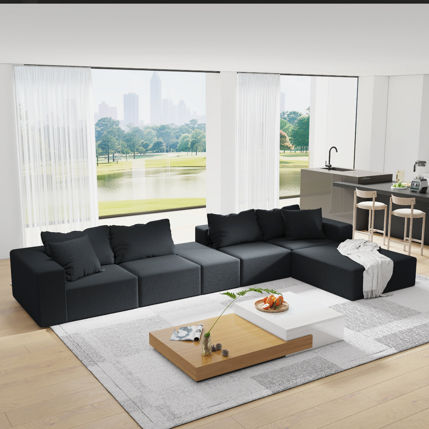 Modern Upholstered Sectional Sofa Couch Set,Modular 132" L Shaped Sectional Living Room Sofa Set With 6 Pillows,Free Combination Sofa Couch for Living Room,Bedroom