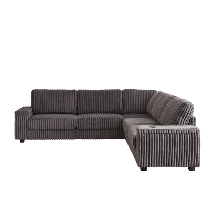 110-Inch Oversized Corduroy Corner Sofa,L Shaped Corner Couch with two storage spaces,USB port & T-pyce port and Cup-holder , Deep Seat Comfy Upholstered Couches for Living Room(Not freely combinable)