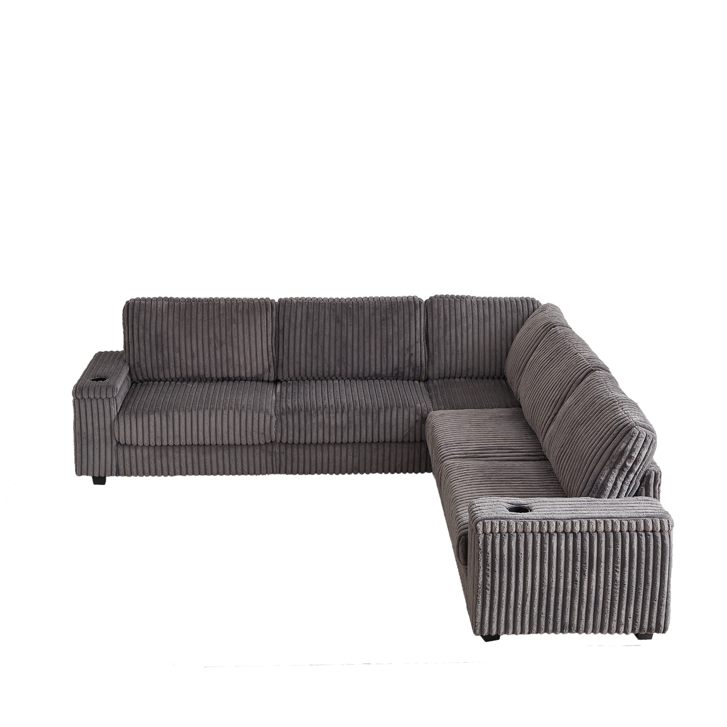110-Inch Oversized Corduroy Corner Sofa,L Shaped Corner Couch with two storage spaces,USB port & T-pyce port and Cup-holder , Deep Seat Comfy Upholstered Couches for Living Room(Not freely combinable)