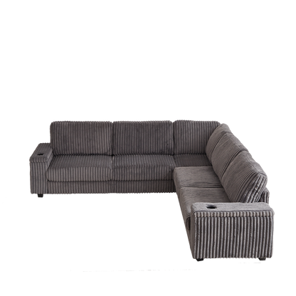 110-Inch Oversized Corduroy Corner Sofa,L Shaped Corner Couch with two storage spaces,USB port & T-pyce port and Cup-holder , Deep Seat Comfy Upholstered Couches for Living Room(Not freely combinable)