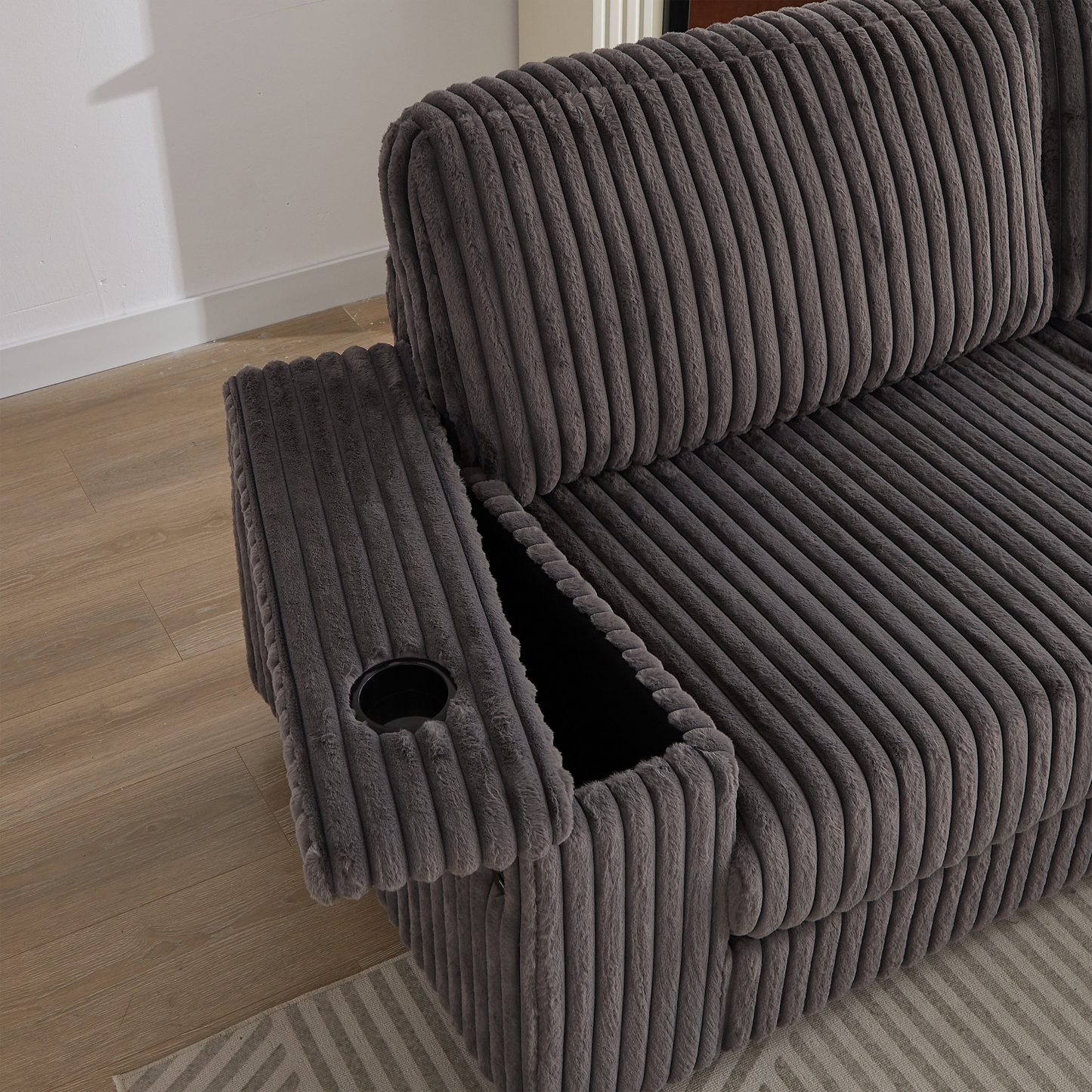 110-Inch Oversized Corduroy Corner Sofa,L Shaped Corner Couch with two storage spaces,USB port & T-pyce port and Cup-holder , Deep Seat Comfy Upholstered Couches for Living Room(Not freely combinable)
