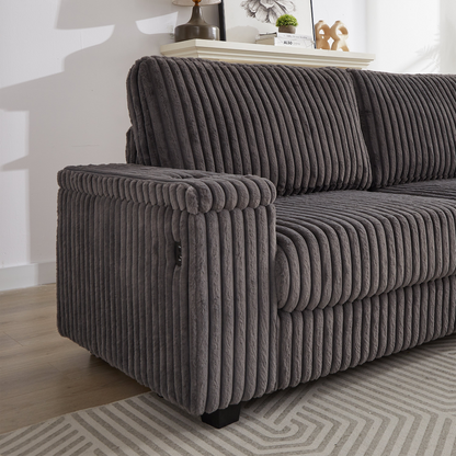 110-Inch Oversized Corduroy Corner Sofa,L Shaped Corner Couch with two storage spaces,USB port & T-pyce port and Cup-holder , Deep Seat Comfy Upholstered Couches for Living Room(Not freely combinable)