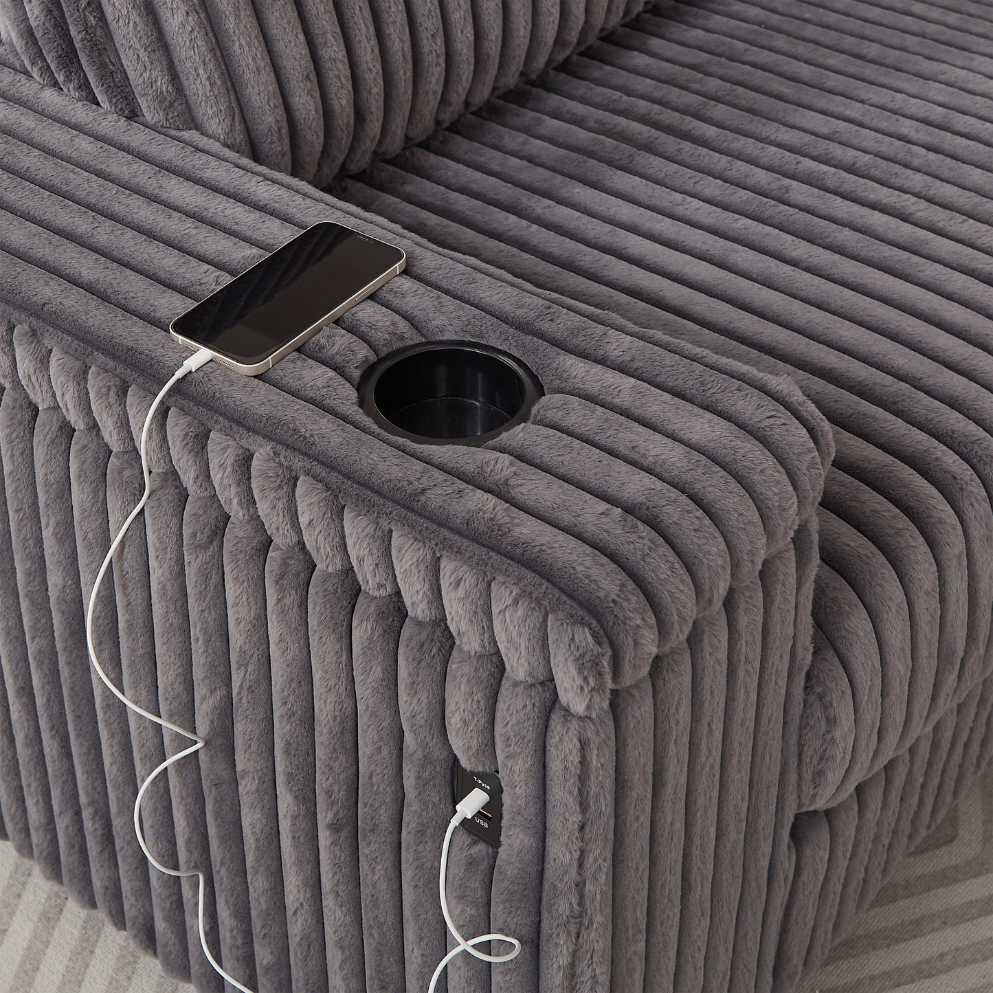 110-Inch Oversized Corduroy Corner Sofa,L Shaped Corner Couch with two storage spaces,USB port & T-pyce port and Cup-holder , Deep Seat Comfy Upholstered Couches for Living Room(Not freely combinable)