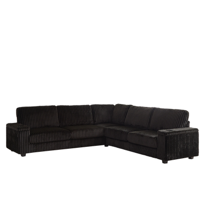110-Inch Oversized Corduroy Corner Sofa,L Shaped Corner Couch with two storage spaces,USB port & T-pyce port and Cup-holder , Deep Seat Comfy Upholstered Couches for Living Room(Not freely combinable)