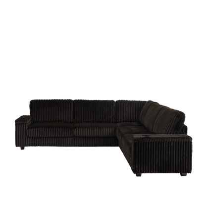 110-Inch Oversized Corduroy Corner Sofa,L Shaped Corner Couch with two storage spaces,USB port & T-pyce port and Cup-holder , Deep Seat Comfy Upholstered Couches for Living Room(Not freely combinable)