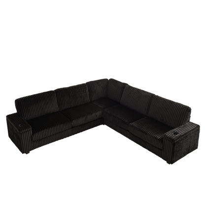 110-Inch Oversized Corduroy Corner Sofa,L Shaped Corner Couch with two storage spaces,USB port & T-pyce port and Cup-holder , Deep Seat Comfy Upholstered Couches for Living Room(Not freely combinable)