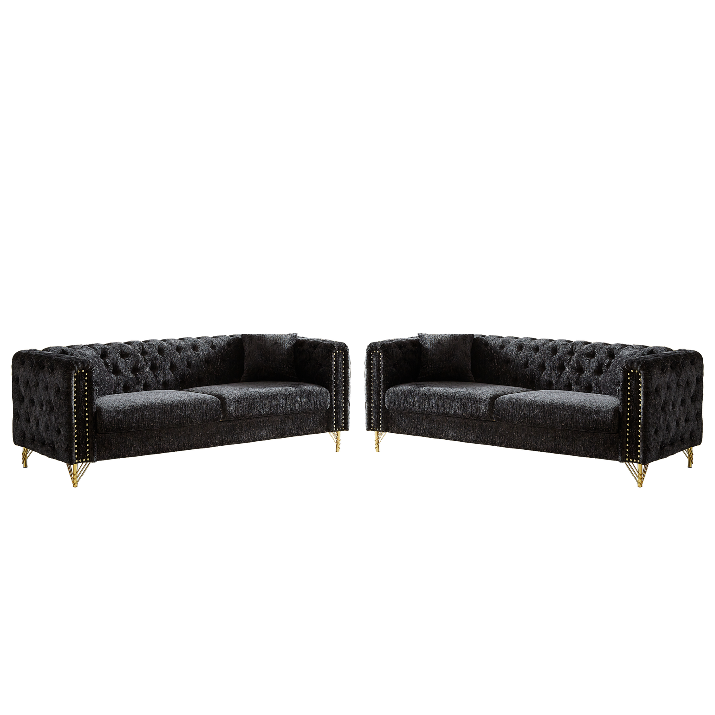 Chenille Pull Buckle Design Sofa for Living Room,Buttons Tufted With Copper Nail Decoration Armrest, Modern Couch Upholstered Button And Metal Legs