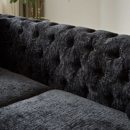 Chenille Pull Buckle Design Sofa for Living Room,Buttons Tufted With Copper Nail Decoration Armrest, Modern Couch Upholstered Button And Metal Legs