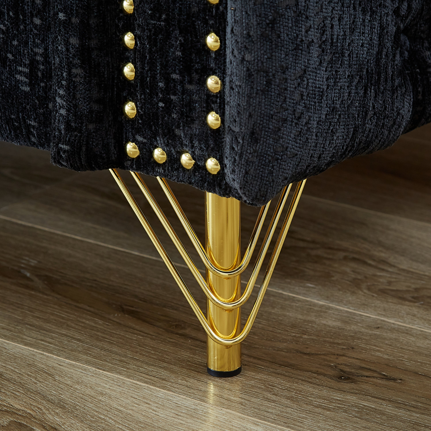 Chenille Pull Buckle Design Sofa for Living Room,Buttons Tufted With Copper Nail Decoration Armrest, Modern Couch Upholstered Button And Metal Legs