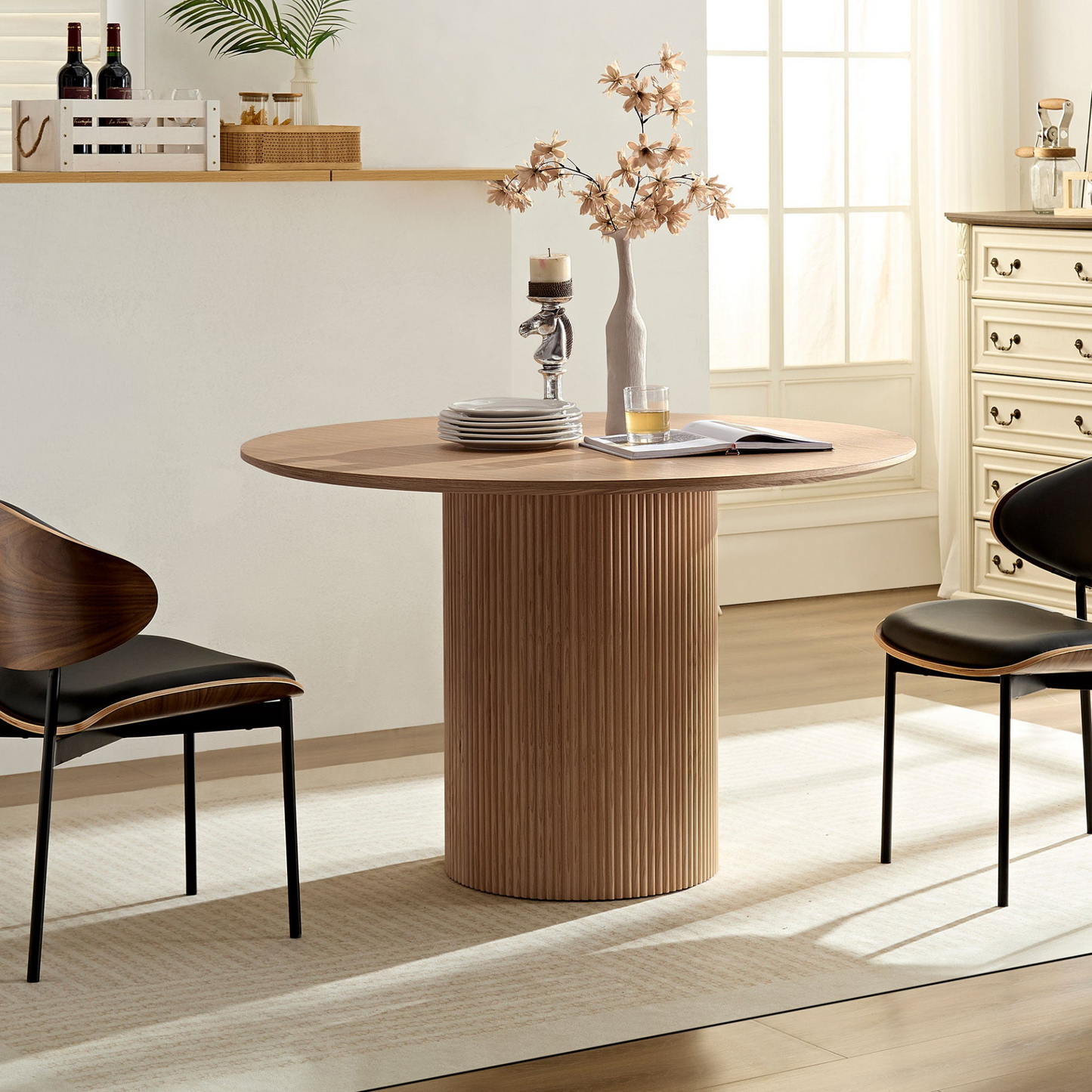 47,24 inch MDF Dining Table for Dining Room  Round Dinner Tables Mid-Century Modern Table OAK