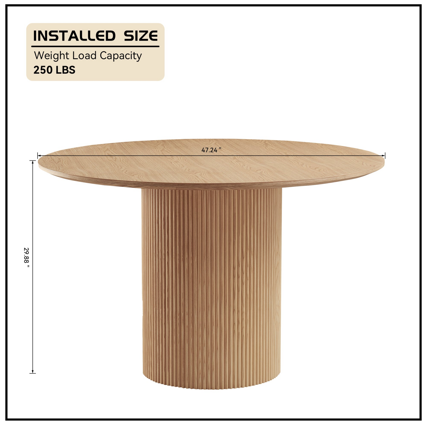 47,24 inch MDF Dining Table for Dining Room  Round Dinner Tables Mid-Century Modern Table OAK