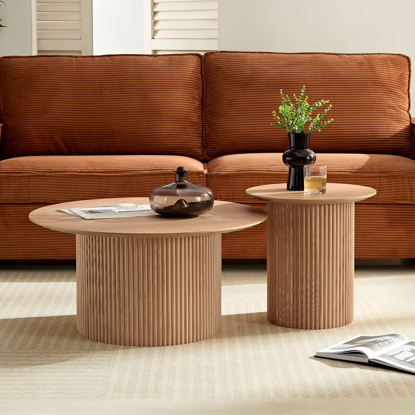 31.49  inch Coffee Table for Dining Room  Round coffee Tables Mid-Century Modern Table with Wood oak