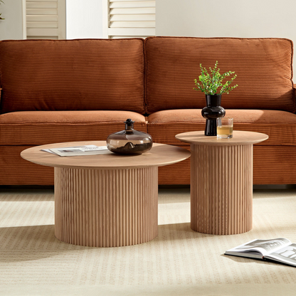 31.49  inch Coffee Table for Dining Room  Round coffee Tables Mid-Century Modern Table with Wood oak