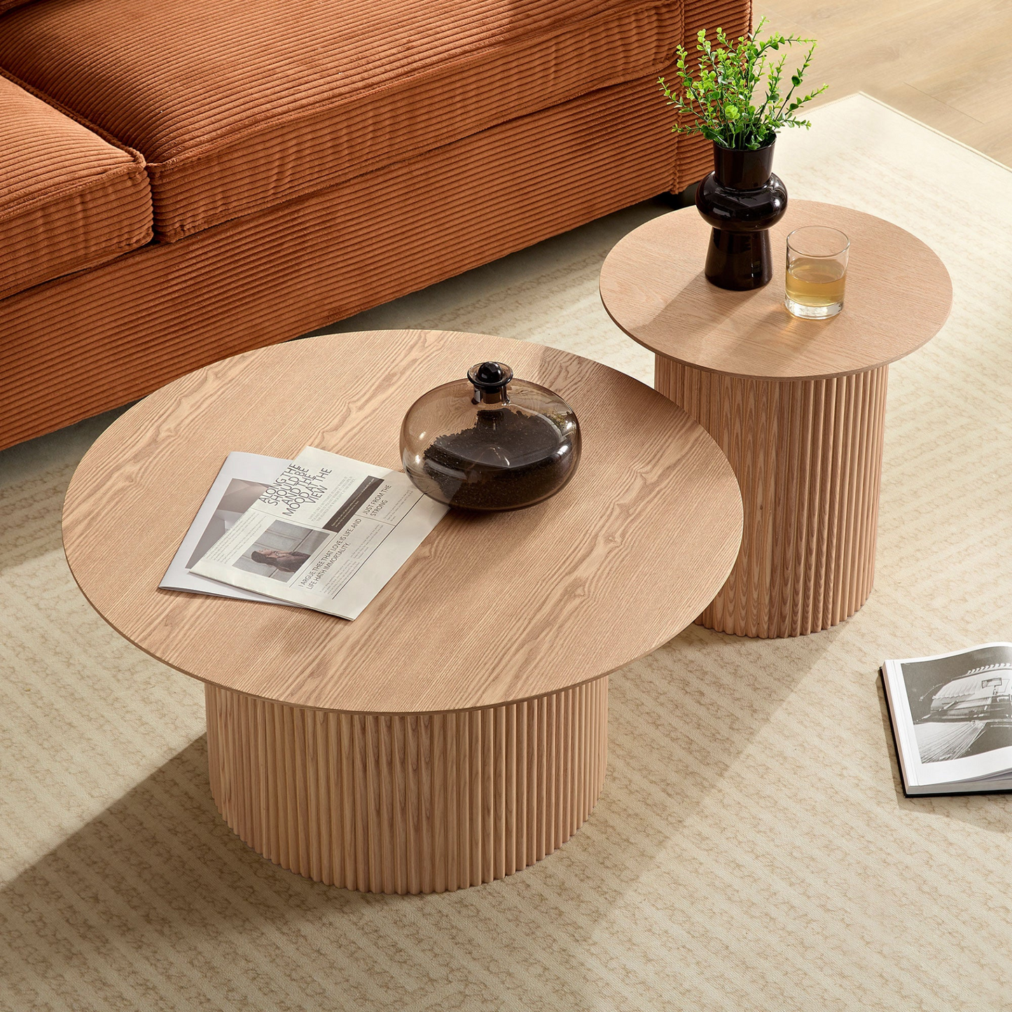 31.49  inch Coffee Table for Dining Room  Round coffee Tables Mid-Century Modern Table with Wood oak