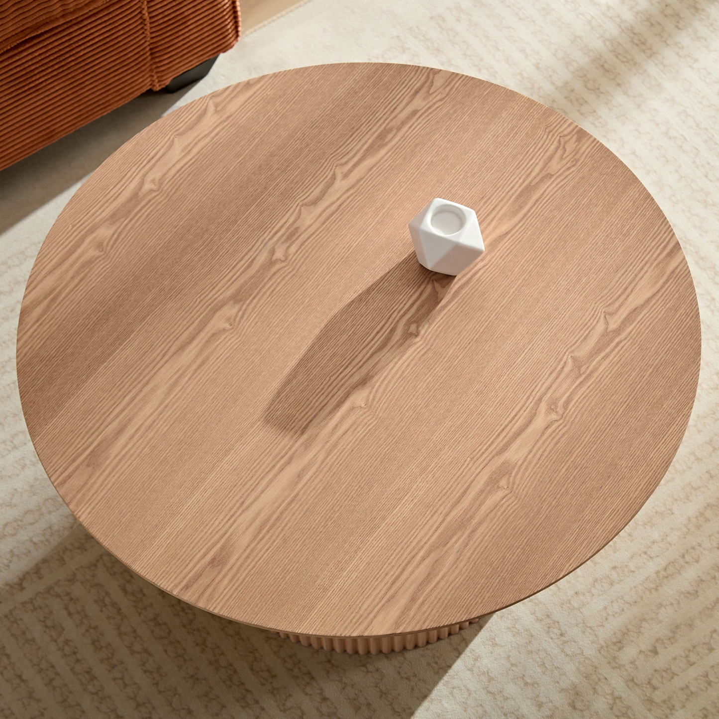 31.49  inch Coffee Table for Dining Room  Round coffee Tables Mid-Century Modern Table with Wood oak