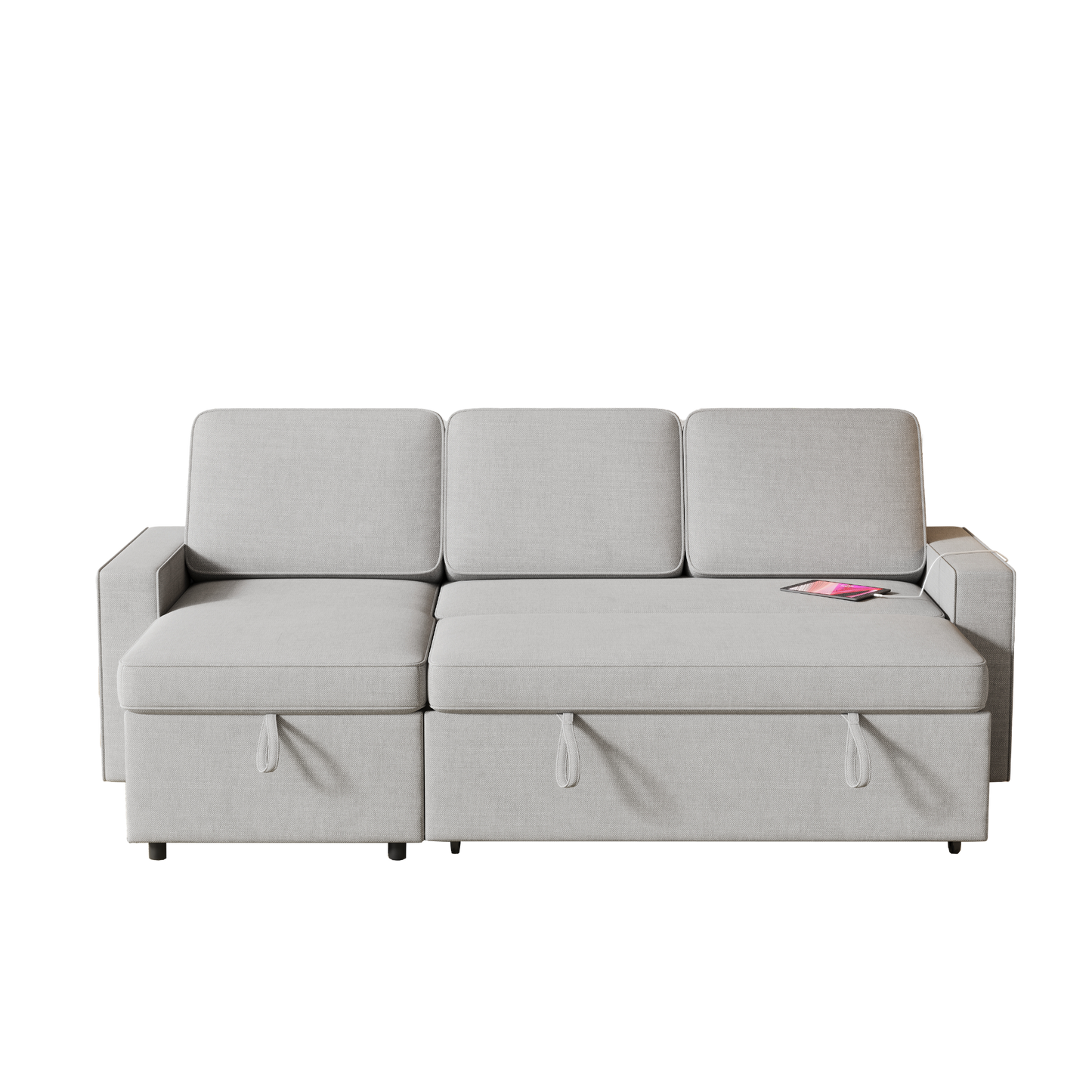 85.8" Pull Out Sleeper Sofa L-Shaped Couch Convertible Sofa Bed with Storage Chaise And Storage Racks,With USB Port And T-pyce Port