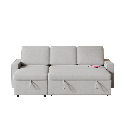 85.8" Pull Out Sleeper Sofa L-Shaped Couch Convertible Sofa Bed with Storage Chaise And Storage Racks,With USB Port And T-pyce Port
