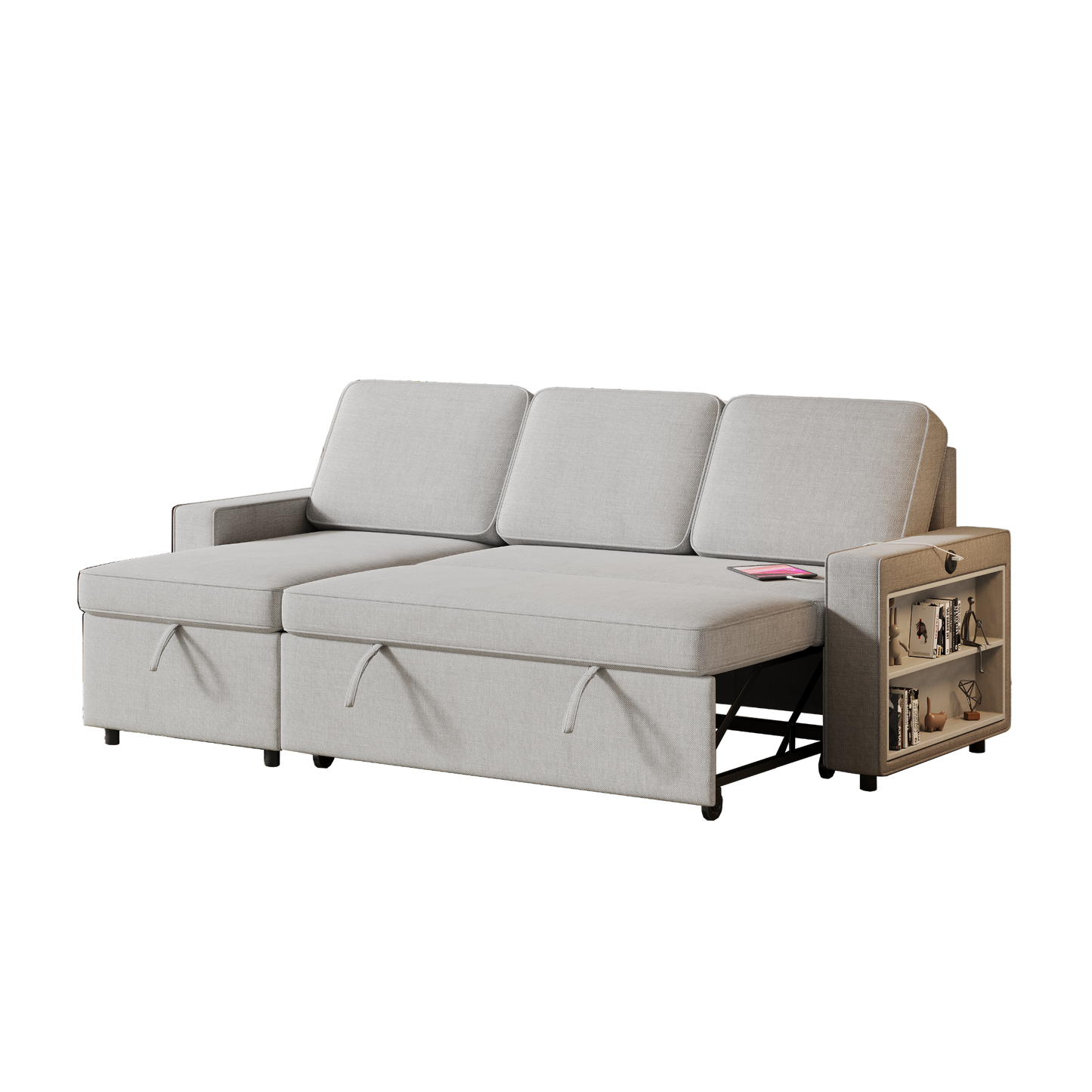 85.8" Pull Out Sleeper Sofa L-Shaped Couch Convertible Sofa Bed with Storage Chaise And Storage Racks,With USB Port And T-pyce Port