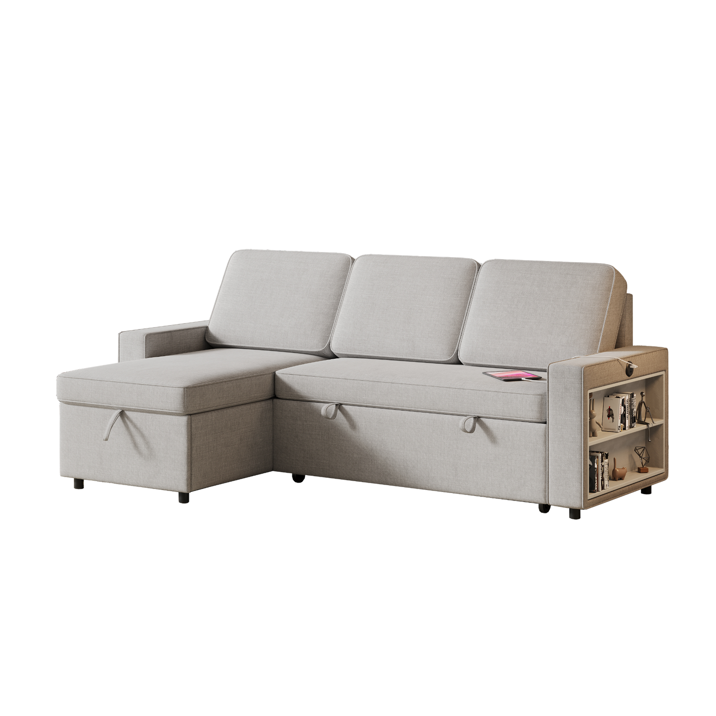 85.8" Pull Out Sleeper Sofa L-Shaped Couch Convertible Sofa Bed with Storage Chaise And Storage Racks,With USB Port And T-pyce Port
