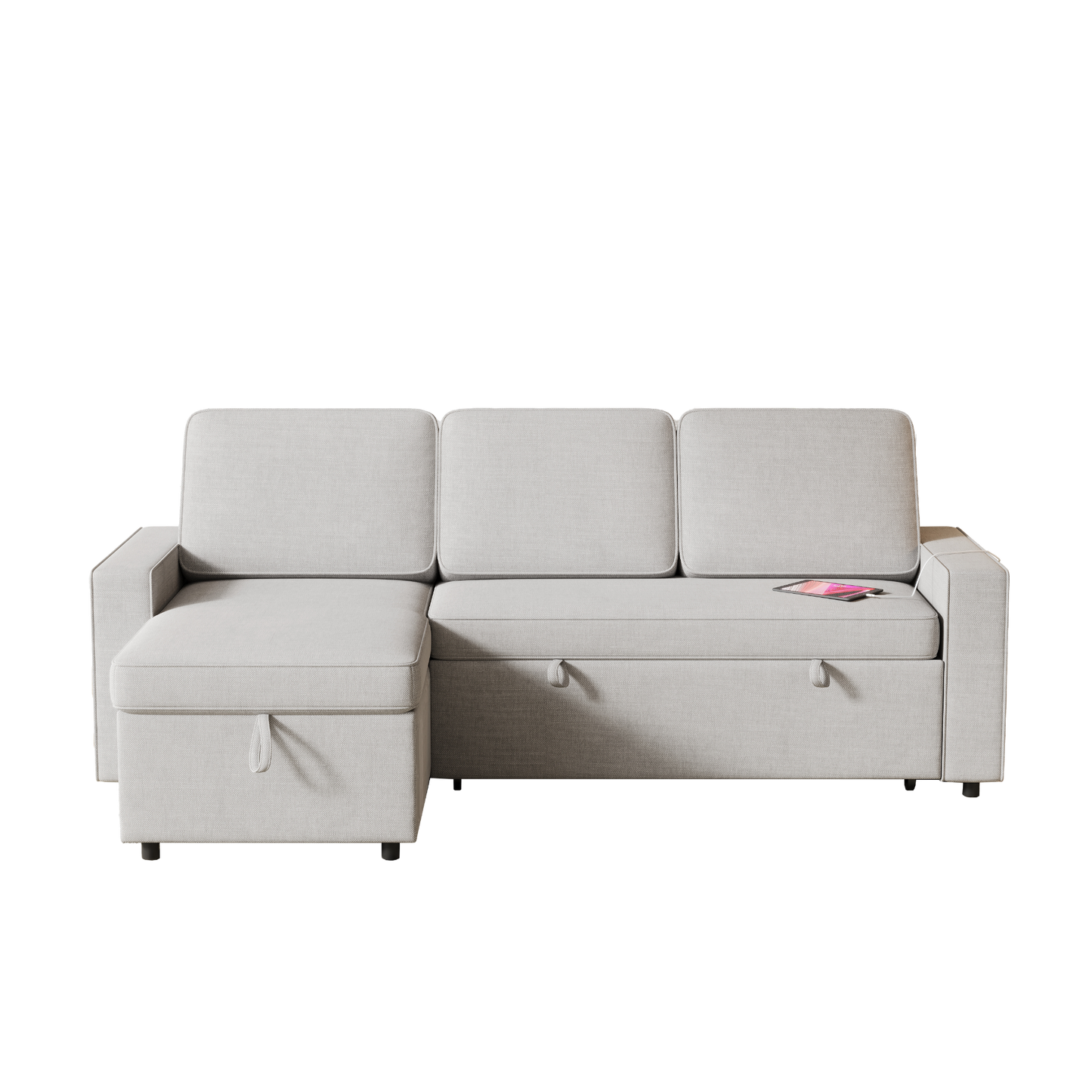 85.8" Pull Out Sleeper Sofa L-Shaped Couch Convertible Sofa Bed with Storage Chaise And Storage Racks,With USB Port And T-pyce Port