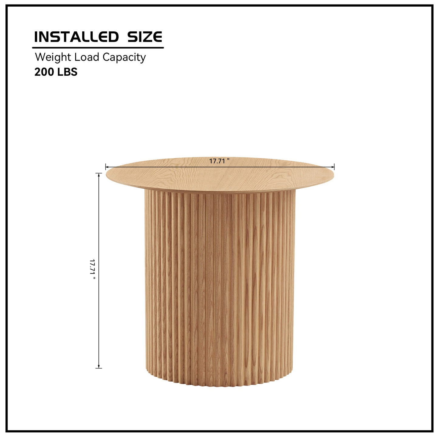 17.71 inch Round Fluted Side Table Circle Small Accent Table for Living Room Mid Century  Circle Bedside Table for Bedroom Oak