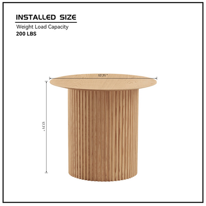 17.71 inch Round Fluted Side Table Circle Small Accent Table for Living Room Mid Century  Circle Bedside Table for Bedroom Oak