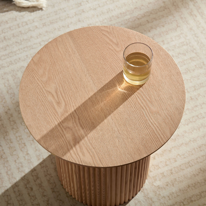 17.71 inch Round Fluted Side Table Circle Small Accent Table for Living Room Mid Century  Circle Bedside Table for Bedroom Oak