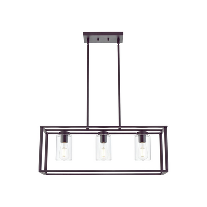 Contemporary Chandeliers Black 3 Light Modern Dining Room Lighting Fixtures Hanging, Kitchen Island Cage Linear Pendant Lights Farmhouse Flush Mount Ceiling Light with Glass Shade