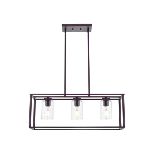 Contemporary Chandeliers Black 3 Light Modern Dining Room Lighting Fixtures Hanging, Kitchen Island Cage Linear Pendant Lights Farmhouse Flush Mount Ceiling Light with Glass Shade