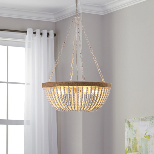 Bohemian style Wood Beaded Chandelier Oak White  NEW SKU :W1340P206667