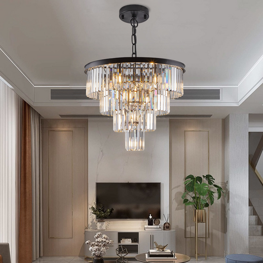 Contemporary Crystal Modern Chandeliers Crystal Ceiling Chandelier 4 Tier Black Chandelier Lighting for Dining Room Living Room Bedroom (Bulbs Not included)