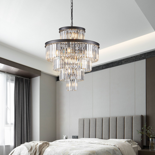 Black Luxury Crystal Chandelier Modern Chandeliers Lights Fixture Hanging Pendant Light Fixture for Dining Room Bedroom Living Room Dia 23.6 Inch-Black