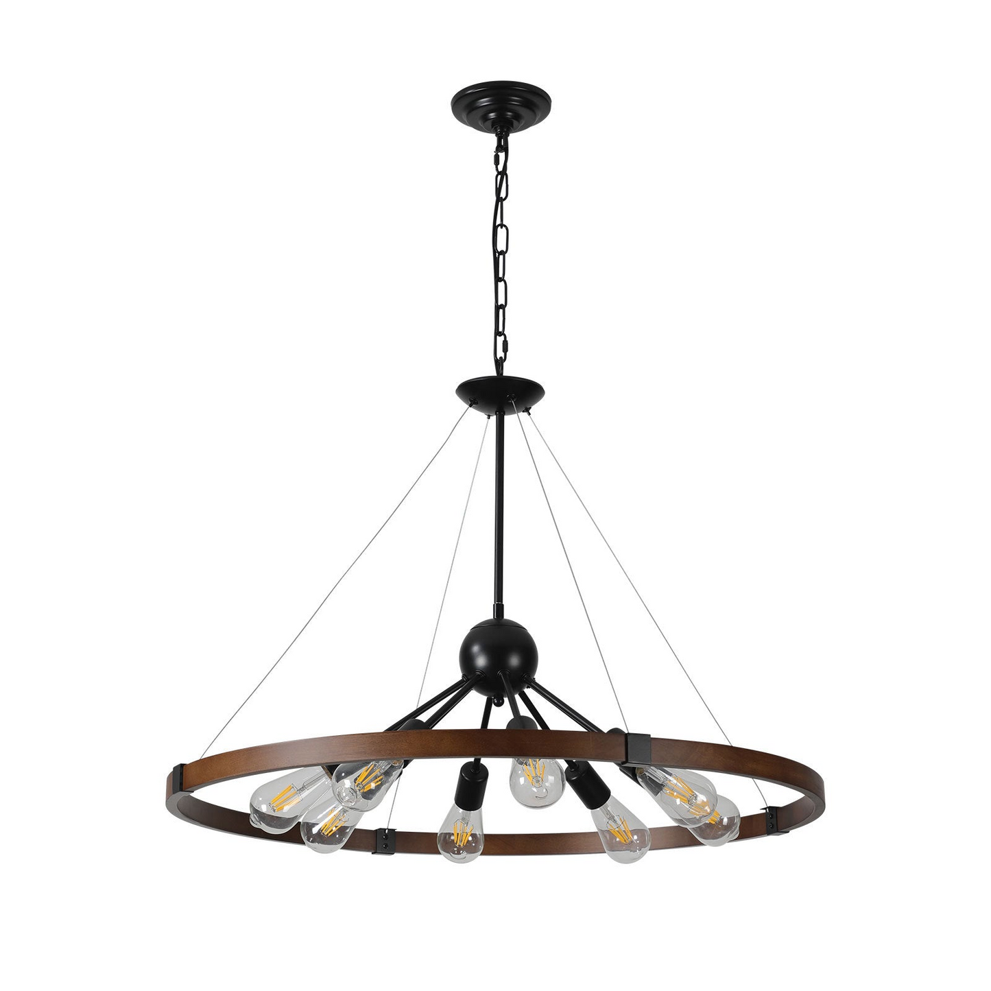 (New SKU:W1340P206642) 8-Light Retro Farmhouse Chandelier For Kitchen, Living room, Dining room Red and Walnut(No Bulbs)