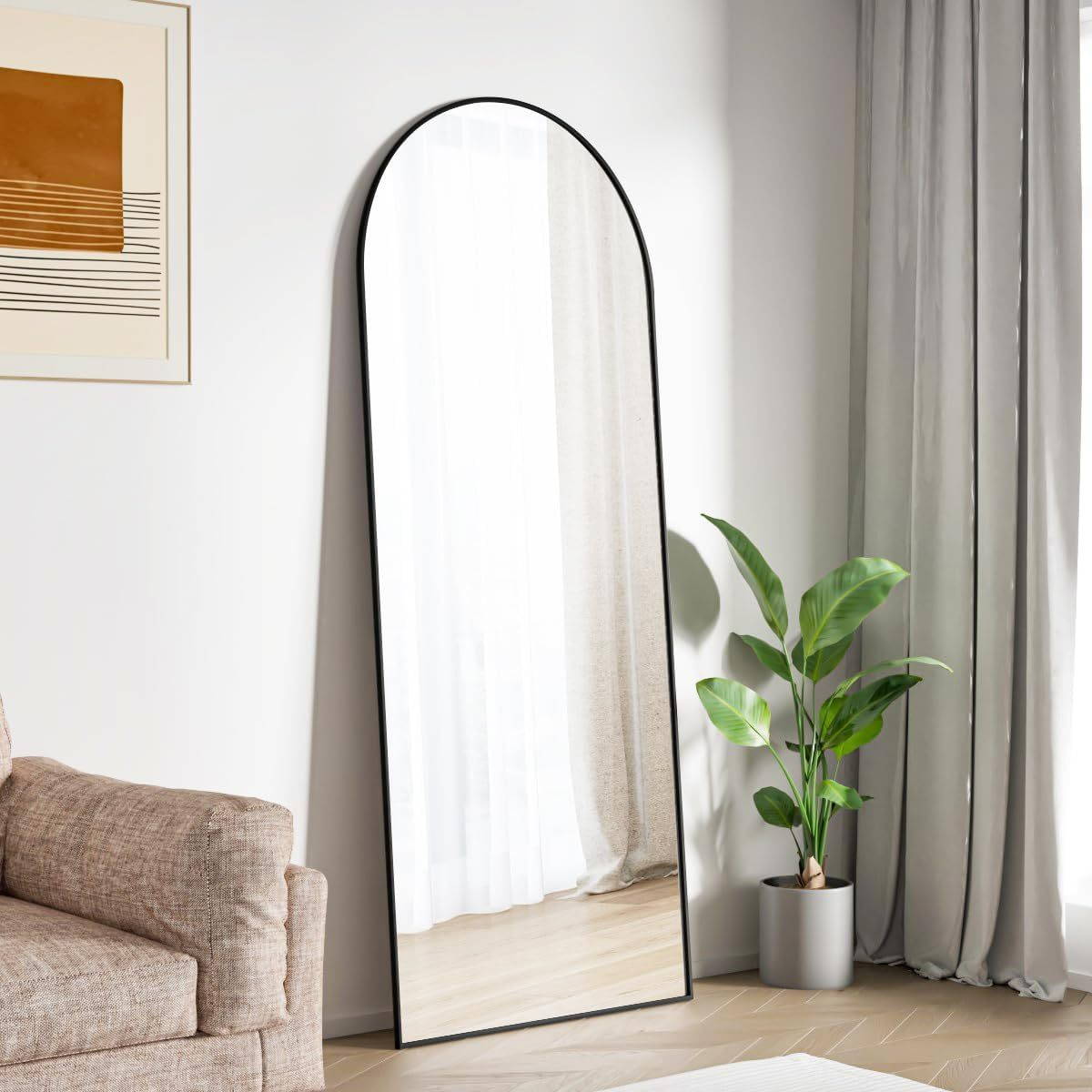 Black 63x20 inch metal arch stand full length mirror